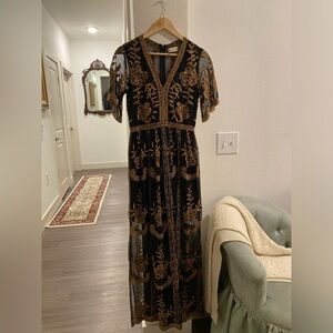 Altar’d State Maxi Dress- Small- Black with Rainbow thread